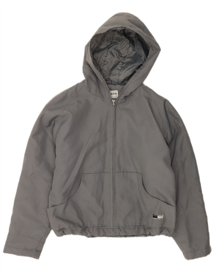 Giacca a vento oversize con cappuccio da donna vintage UK 10 piccola in nylon grigio