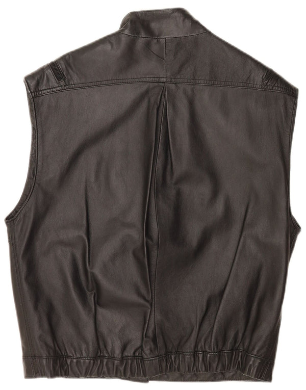 Gilet in pelle vestibilità ampia da donna vintage EU 38 medio nero
