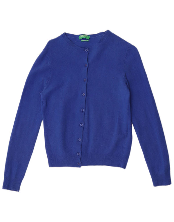 Maglione cardigan corto da donna Benetton UK 12 Lana nuova blu medio