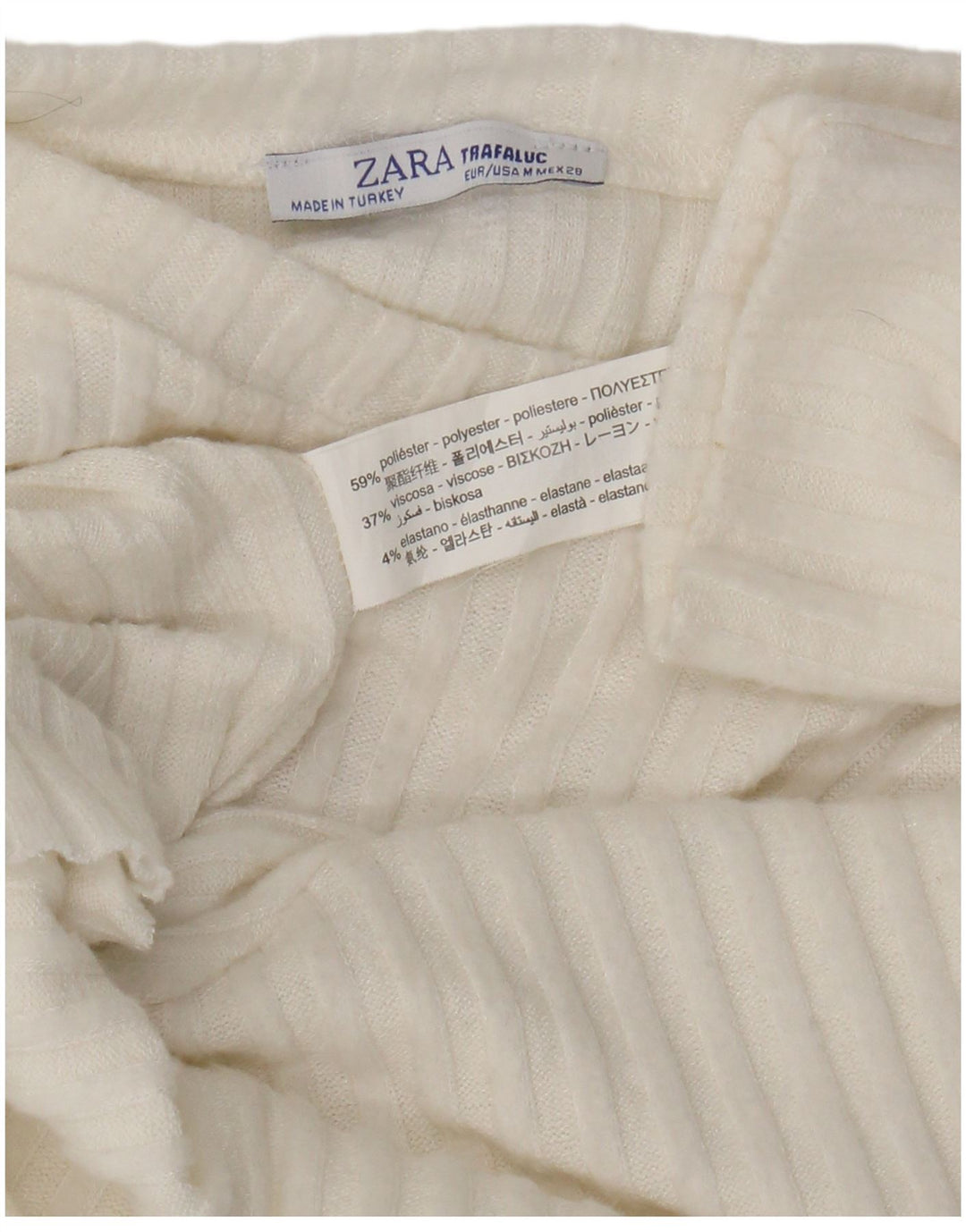 Maglione corto con scollo a barca da donna Zara UK 14 Poliestere bianco medio