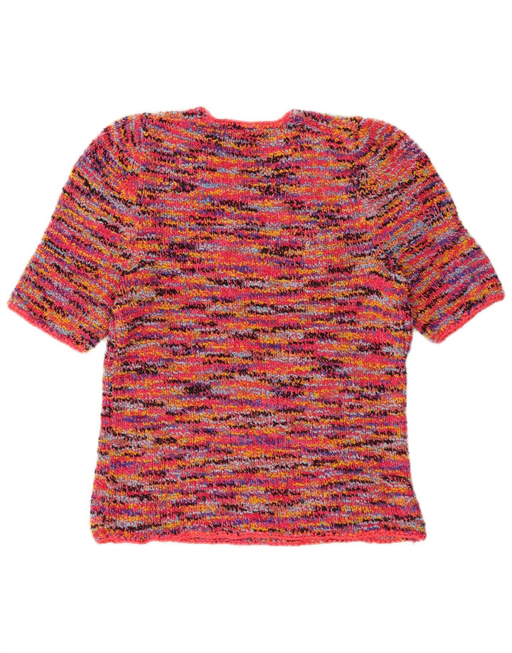 Maglione maglione girocollo da donna vintage UK 10 piccolo multicolore chiazzato