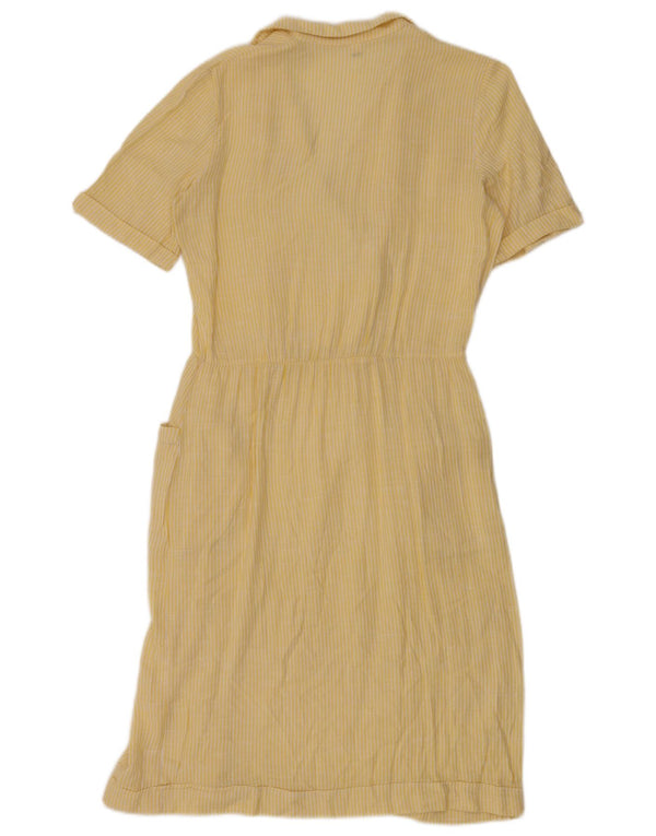 Abito camicia vintage da donna a maniche corte IT 46 grande gessato giallo