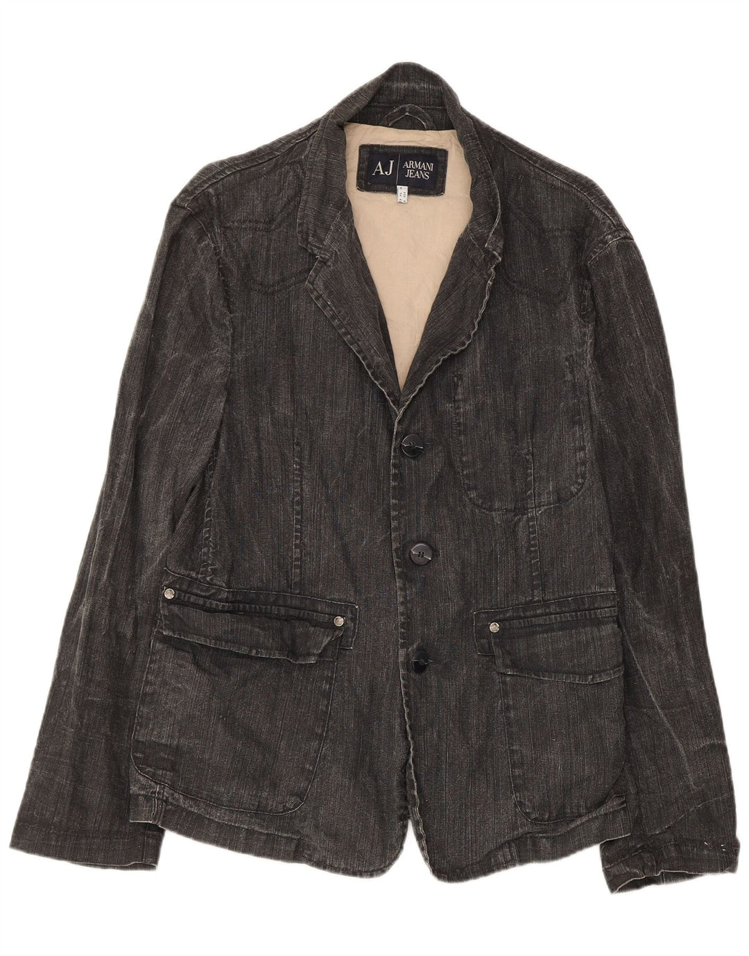 Giacca blazer a 3 bottoni in denim da uomo Armani Jeans IT 50 Lino grigio medio