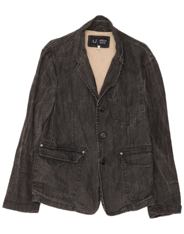 Giacca blazer a 3 bottoni in denim da uomo Armani Jeans IT 50 Lino grigio medio