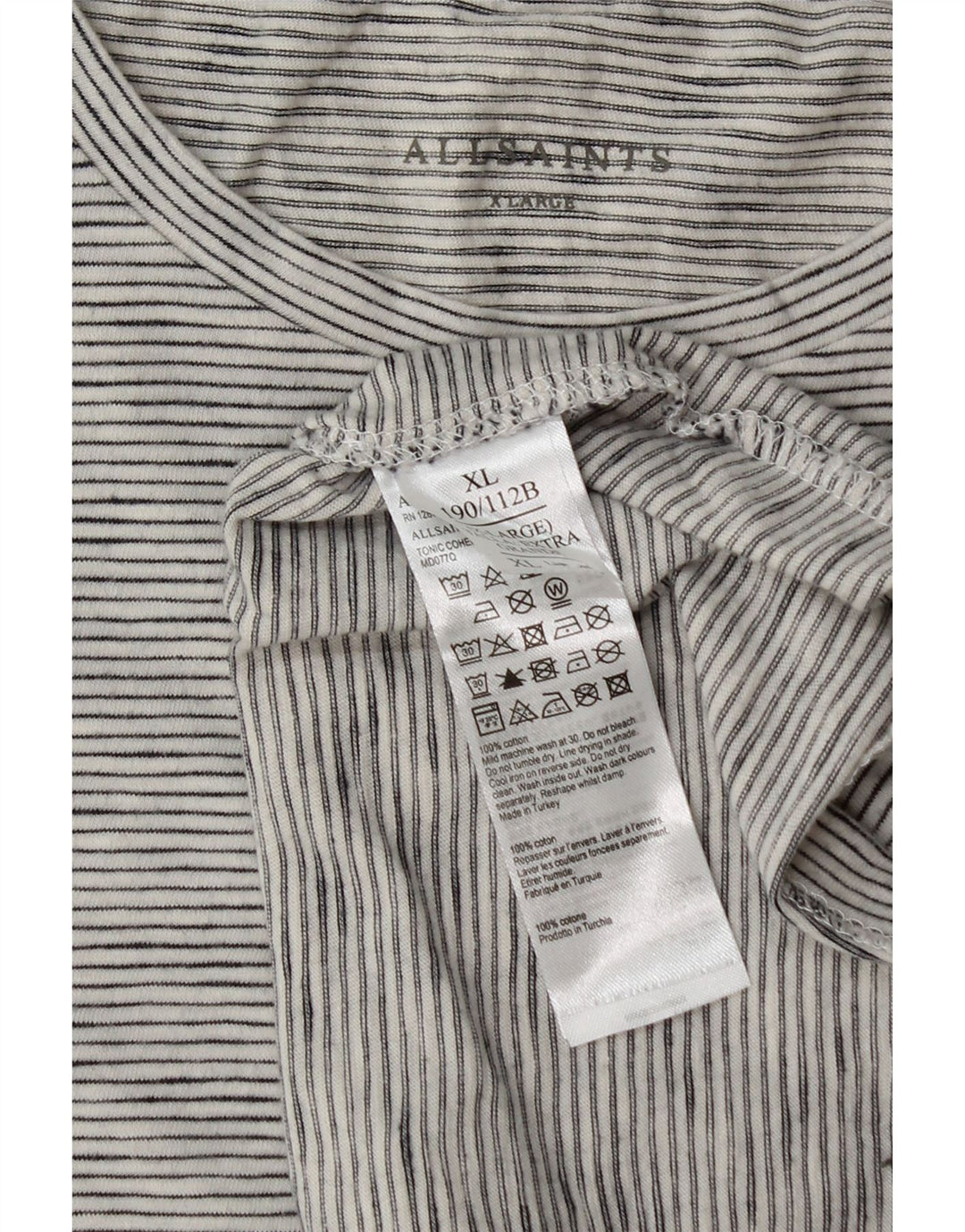 T-shirt da uomo All Saints Top XL in cotone a righe grigie