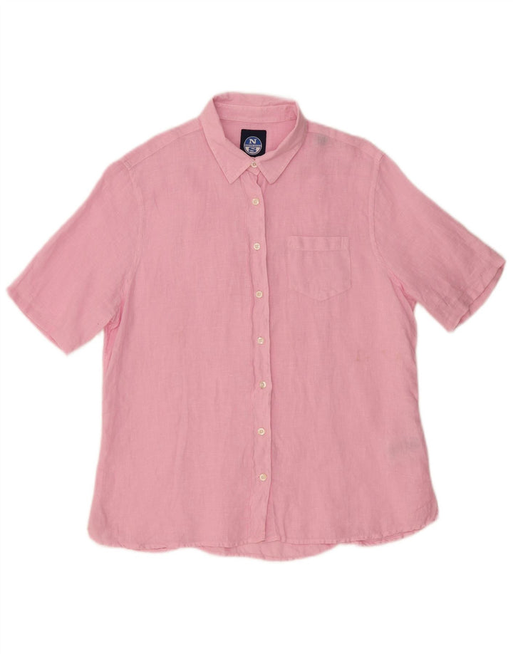 Camicia a maniche corte da donna NORTH SAILS UK 14 Lino rosa medio