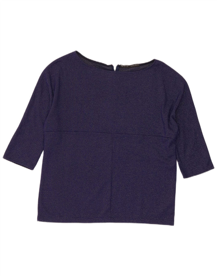 Top Zara da donna con maniche a 3/4 UK 16 Large blu navy in poliestere