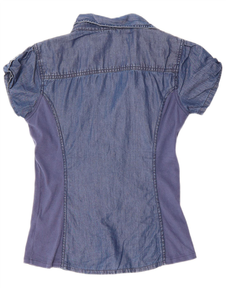GUESS Camicia in denim a maniche corte da donna Camicetta UK 12 Tencel medio blu navy