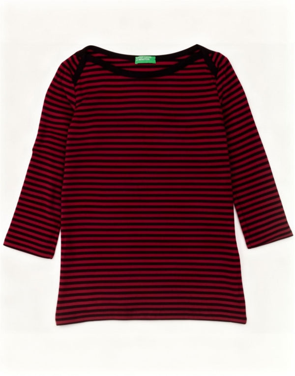 Top da donna Benetton manica 3/4 UK 12 cotone a righe rosse medie