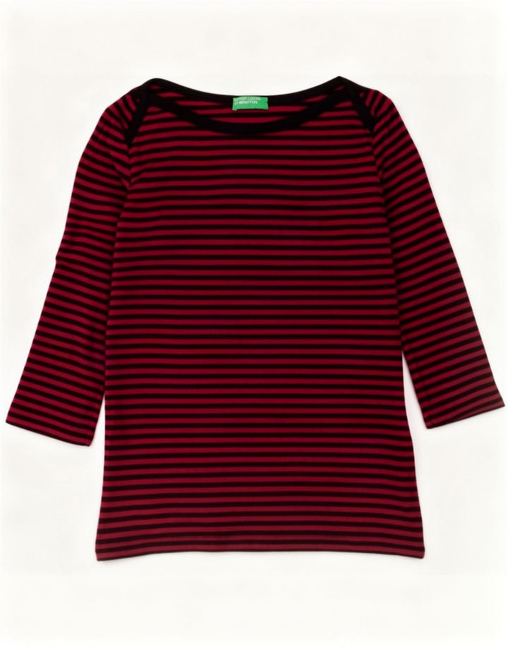 Top da donna Benetton manica 3/4 UK 12 cotone a righe rosse medie