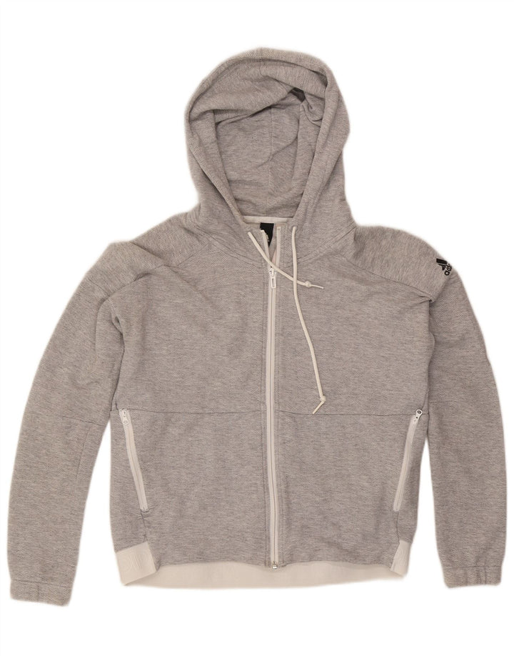 Maglione con cappuccio e zip oversize da donna Adidas UK 8/10 Piccolo grigio a spina di pesce