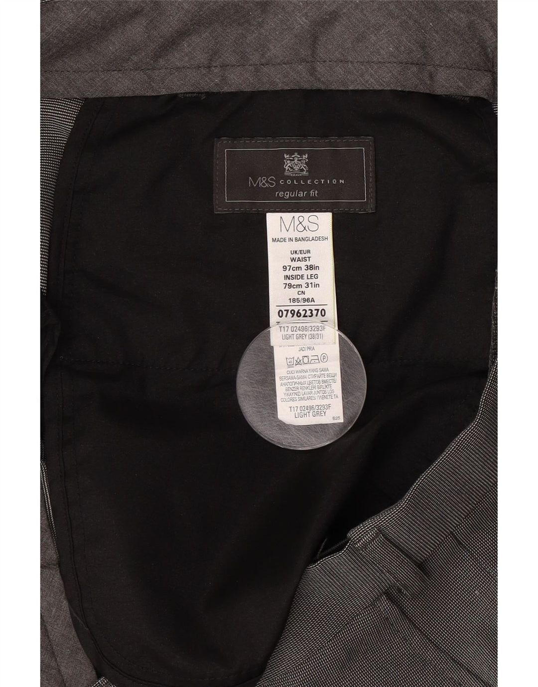 Pantaloni da abito vestibilità regolare da uomo Marks & Spencer W38 L31 poliestere grigio