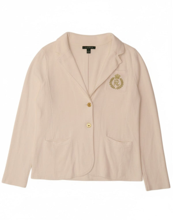 Maglione cardigan da donna RALPH LAUREN UK 16 grande cotone bianco