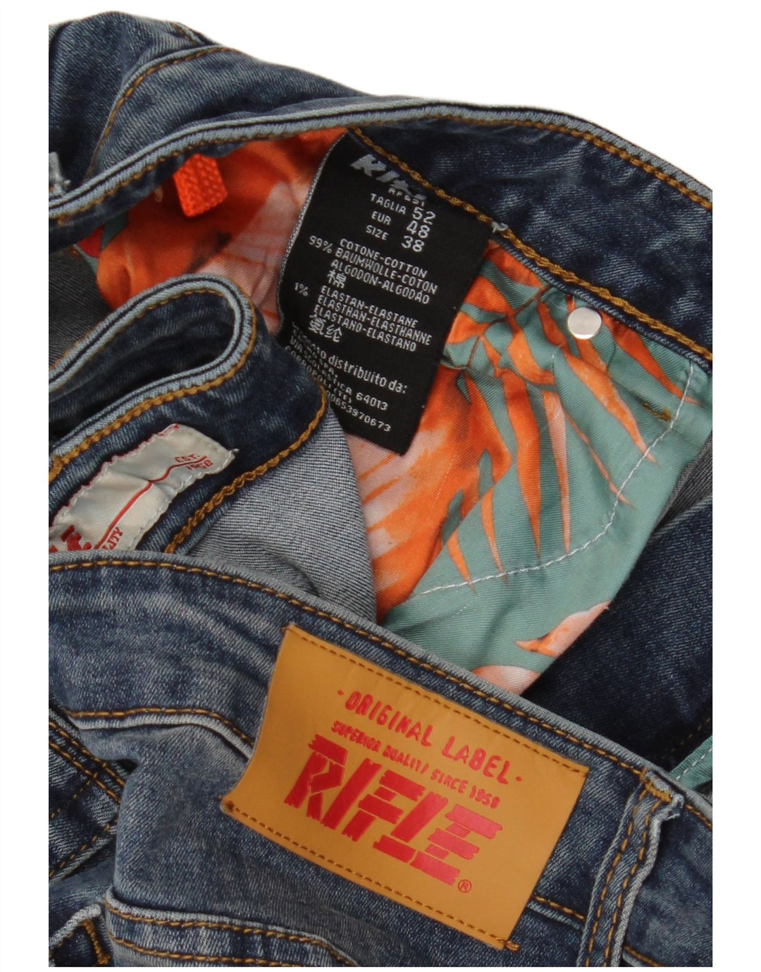 Jeans Slim Uomo Rifle IT 52 XL W38 L32 Blu Cotone
