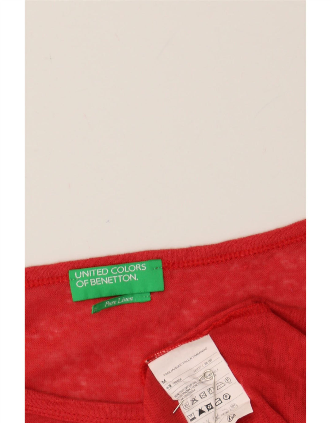 BENETTON Womens Top 3/4 Sleeve UK 14 Medium Red Linen Vintage Benetton and Second-Hand Benetton from Messina Hembry 