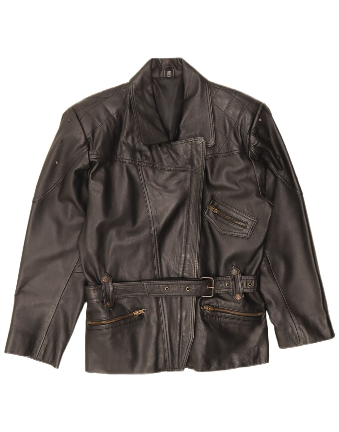 Giacca da motociclista in pelle oversize da donna vintage EU 36 piccola in pelle nera