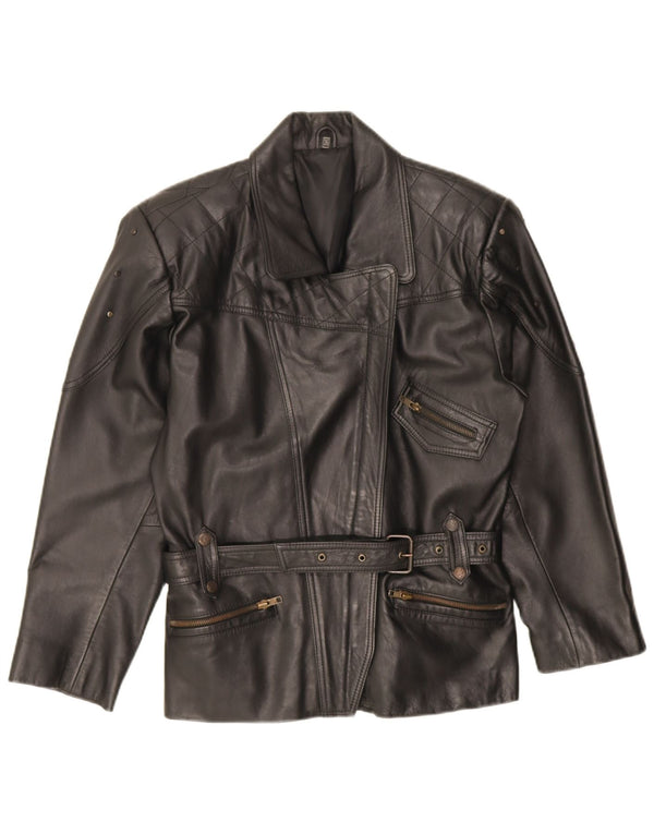 Giacca da motociclista in pelle oversize da donna vintage EU 36 piccola in pelle nera
