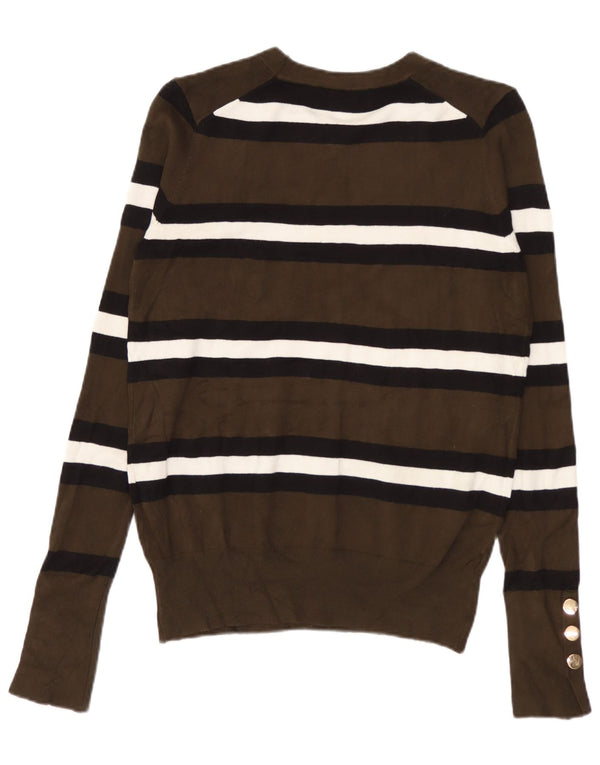 Zara Womens Boat Neck Jumper Sweater UK 10 Small Khaki Striped Viscose