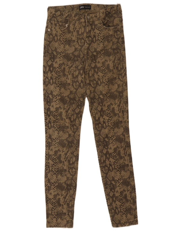 Jeans skinny da donna Zara EU 36 XS W26 L28 kaki stampa animalier