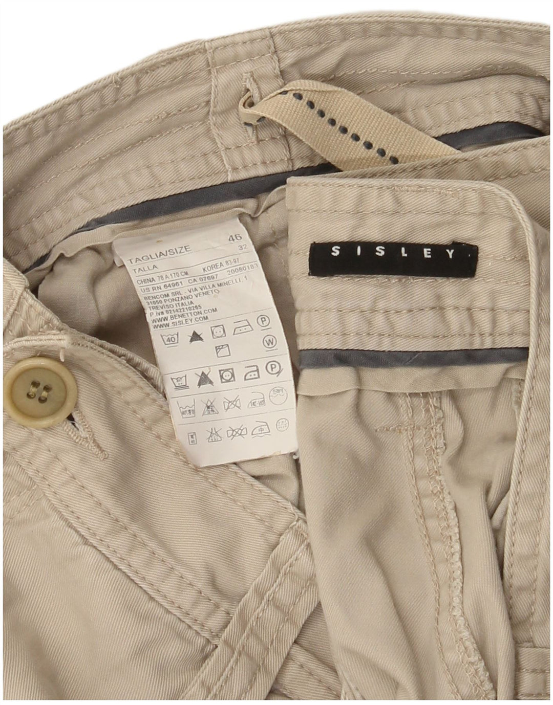 Pantaloni cargo dritti da donna Sisley IT 46 Large W32 L30 Cotone Beige