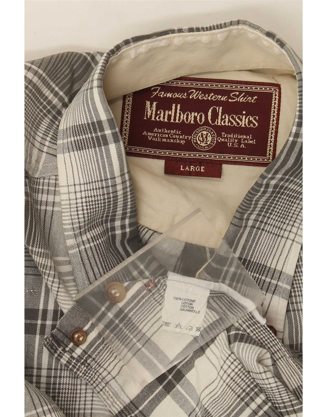 Camicia da uomo Marlboro Classics in cotone a quadri grigi grandi
