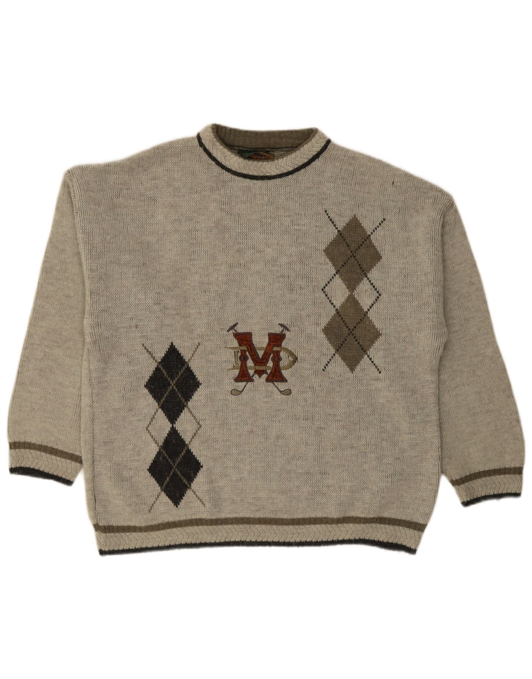 Maglione maglione girocollo con grafica da uomo islandese XL grigio a rombi/lana diamante