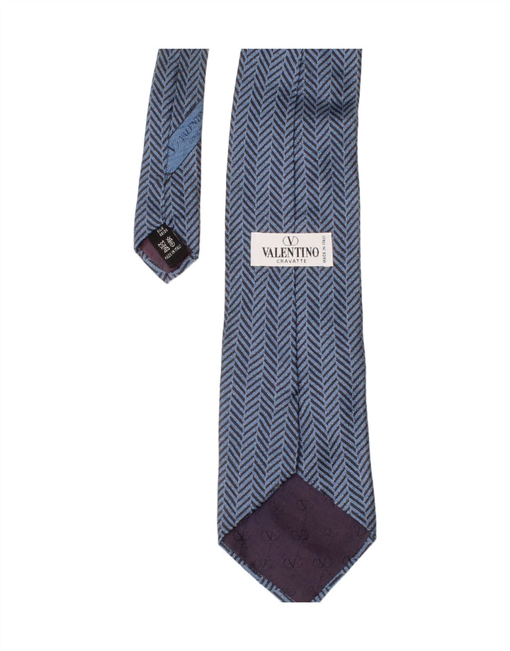 Cravatta Uomo Valentino Taglia Unica Blu Spinata Seta Classica