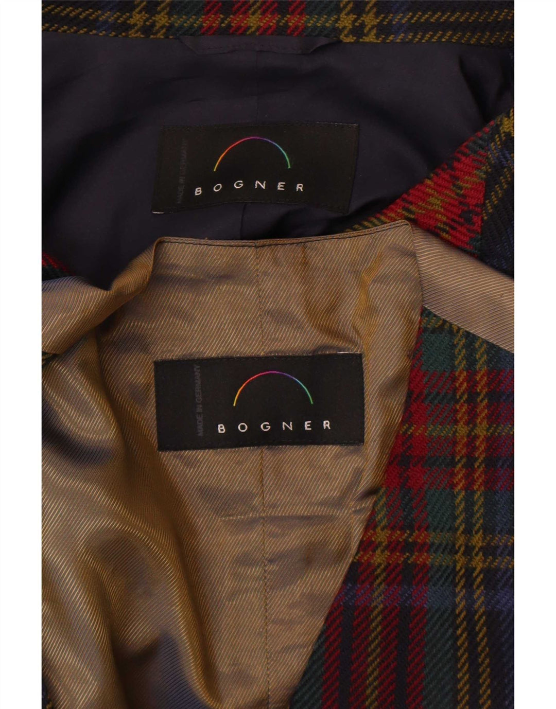 Set da donna Bogner a 4 bottoni, 2 pezzi, UK 16, grande plaid multicolore