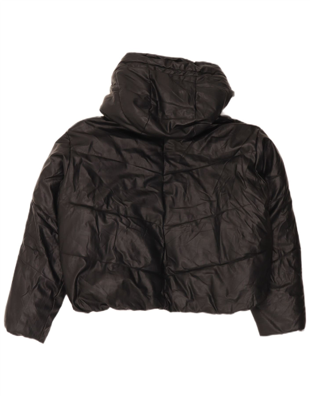 Giacca imbottita oversize in pelle sintetica con cappuccio Zara da donna UK 14 media nera