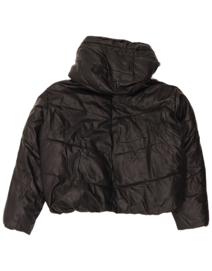 Giacca imbottita oversize in pelle sintetica con cappuccio Zara da donna UK 14 media nera