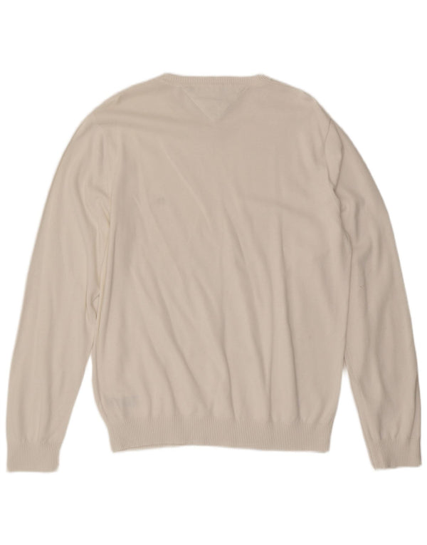Maglione maglione con scollo a V da uomo Tommy Hilfiger XL cotone bianco classico