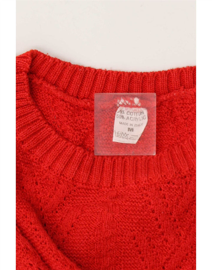 Maglione maglione girocollo da donna vintage UK 14 cotone rosso medio