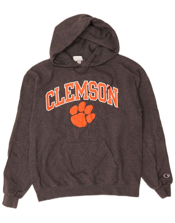Maglione con cappuccio grafico Clemson da uomo Champion in cotone grigio medio