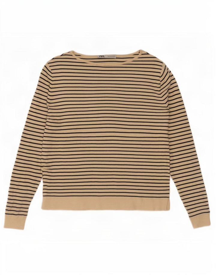 Top Zara da donna oversize a maniche lunghe UK 10 piccolo beige a righe nautiche