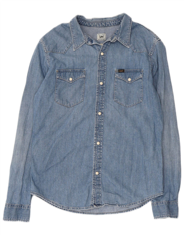 Camicia di jeans da uomo LEE in cotone blu medio