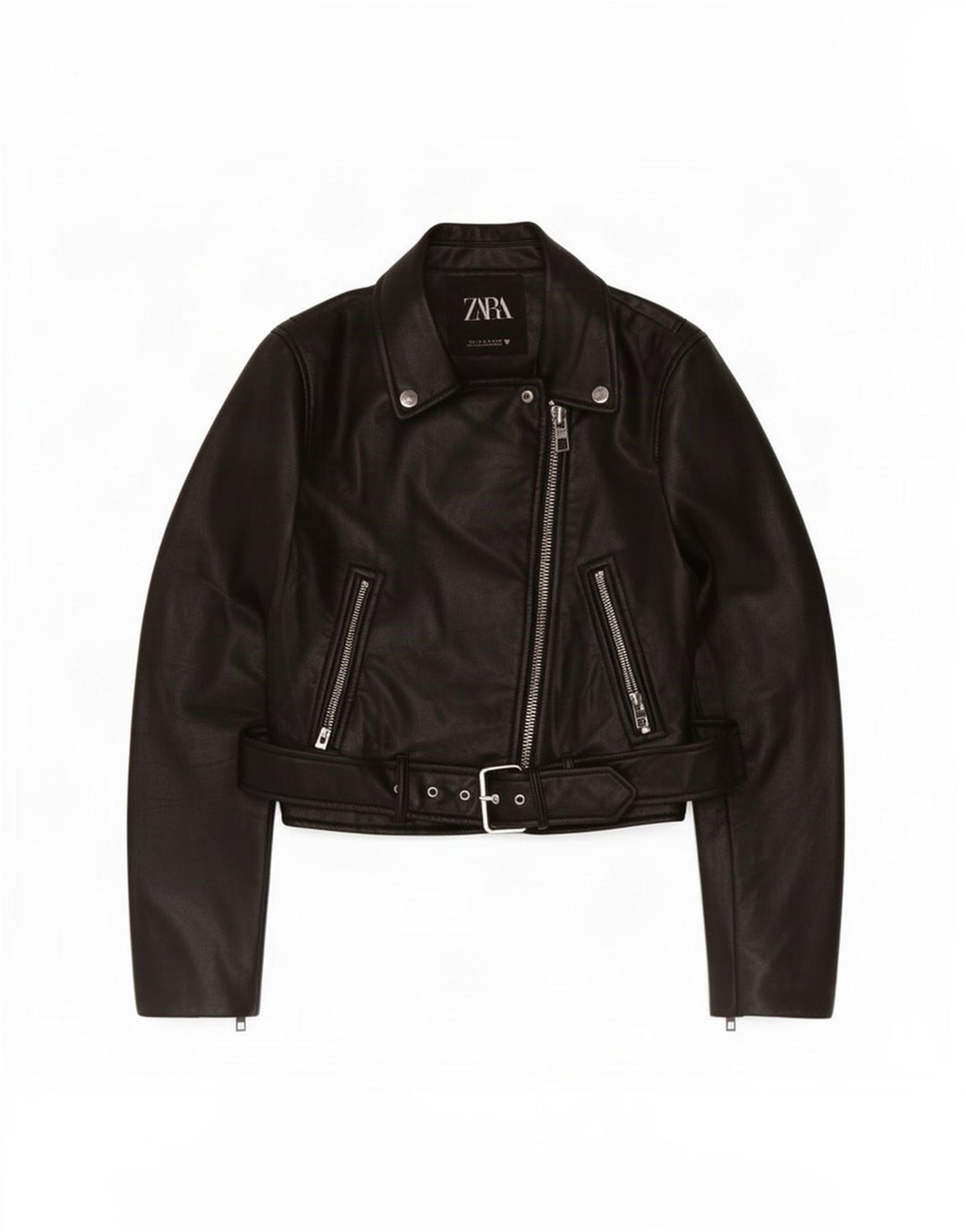 Giacca da motociclista in ecopelle corta Zara da donna UK 10 piccola poliestere nero