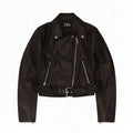 Giacca da motociclista in ecopelle corta Zara da donna UK 10 piccola poliestere nero