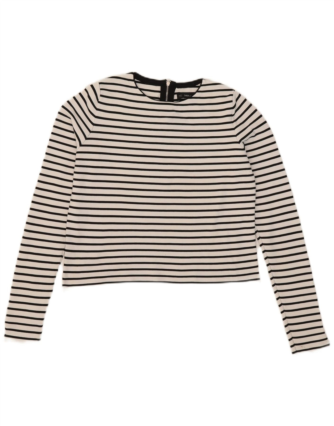 Top corto da donna Zara a maniche lunghe UK 12 a righe bianche medie