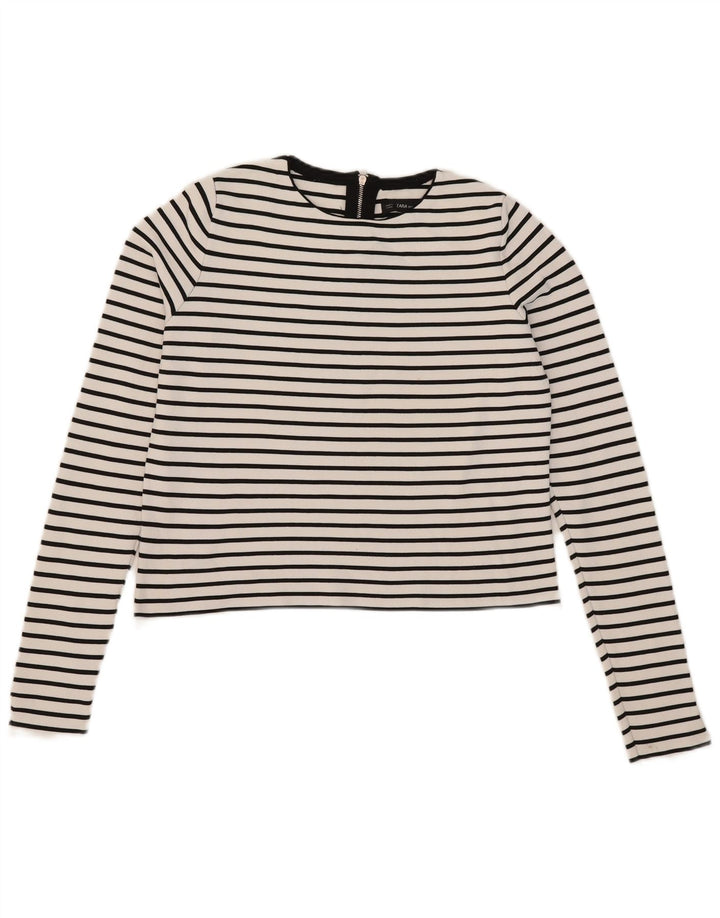 Top corto da donna Zara a maniche lunghe UK 12 a righe bianche medie