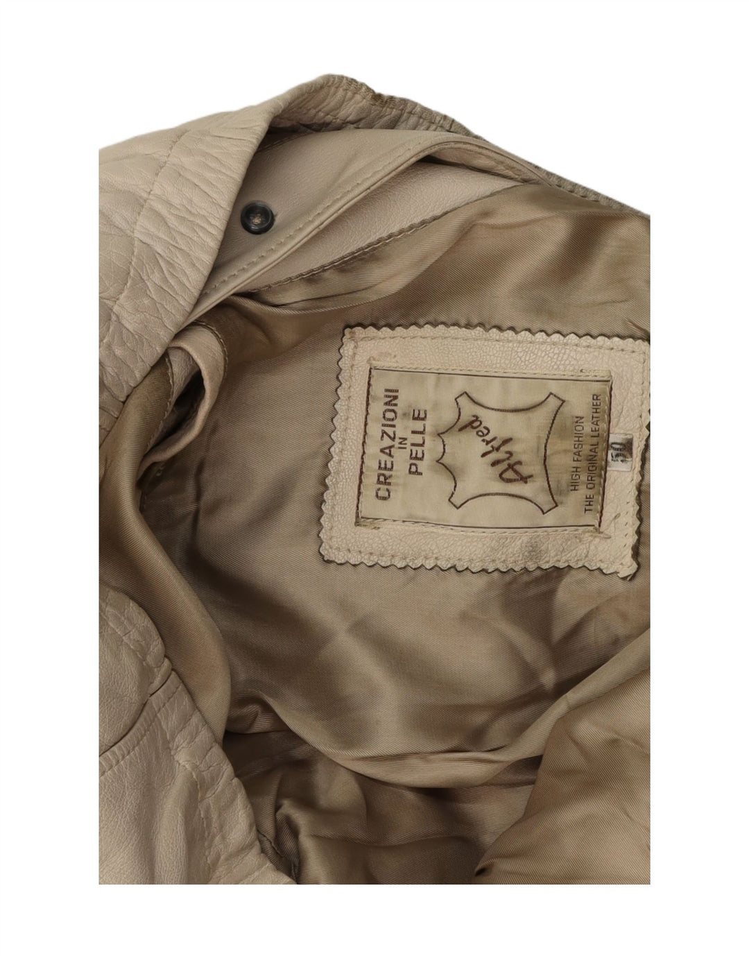 VINTAGE Womens Leather Jacket IT 50 XL Beige Leather Vintage Vintage and Second-Hand Vintage from Messina Hembry 
