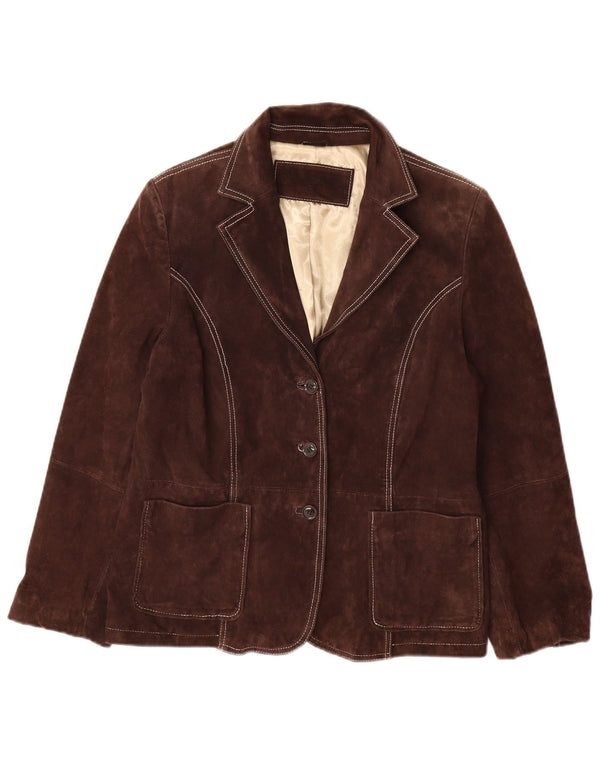 Giacca blazer da donna in pelle scamosciata a 3 bottoni Yessica EU 46 XL in pelle marrone
