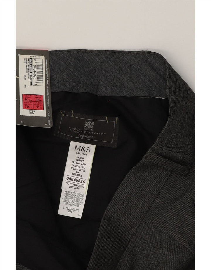 MARKS & SPENCER Pantaloni da abito vestibilità regolare da uomo W36 L31 Poliestere grigio
