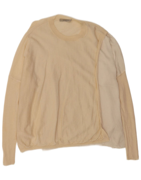 All Saints Womens Crew Neck Jumper Sweater UK 10 Small Beige Colourblock