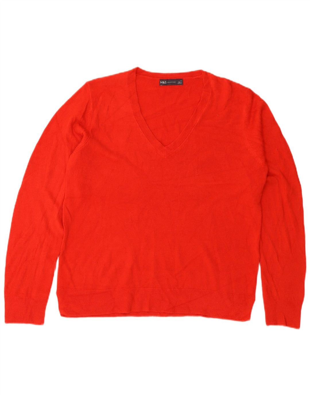 MARKS & SPENCER maglione da donna con scollo a V UK 14 grande acrilico rosso