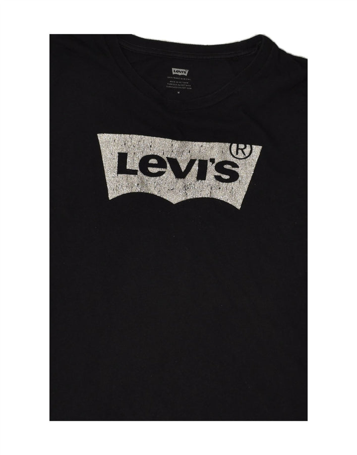 LEVI'S Womens Graphic T-Shirt Top UK 14 Medium Black Vintage Levi's and Second-Hand Levi's from Messina Hembry 