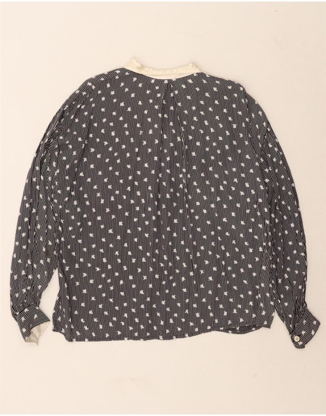 KRIZIA POI Womens Shirt Blouse IT 42 Medium Navy Blue Pinstripe Viscose Vintage Krizia Poi and Second-Hand Krizia Poi from Messina Hembry 