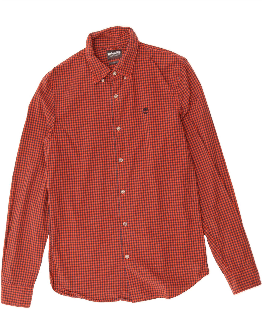 TIMBERLAND Mens Slim Fit Shirt Small Red Gingham Cotton Vintage Timberland and Second-Hand Timberland from Messina Hembry 