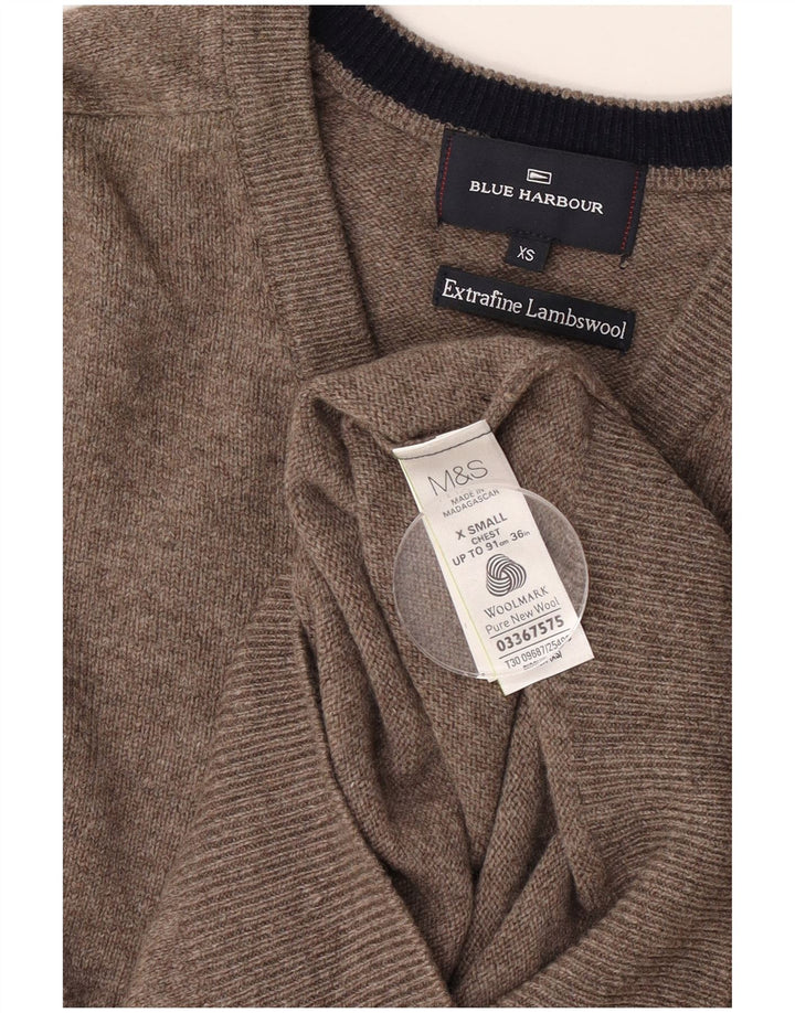 Maglione Marks & Spencer da uomo con scollo a V blu Harbour XS in lana d'agnello grigia