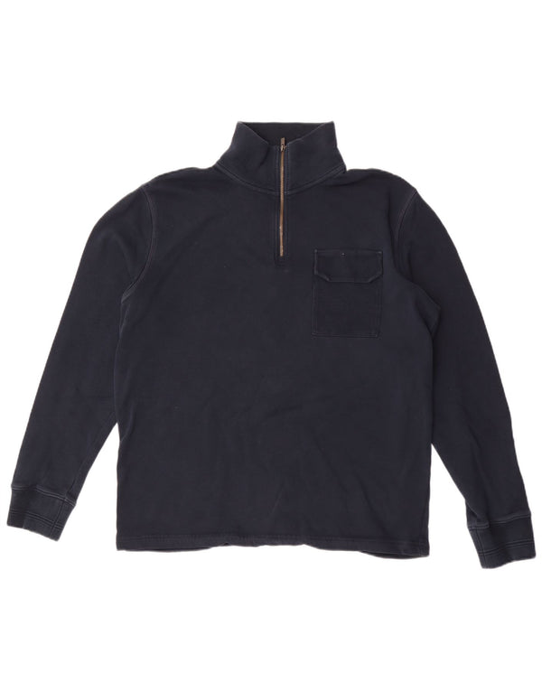 Felpa da uomo Marks & Spencer con zip e collo, media, in cotone blu navy