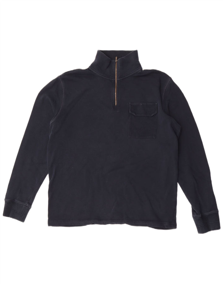 Felpa da uomo Marks & Spencer con zip e collo, media, in cotone blu navy